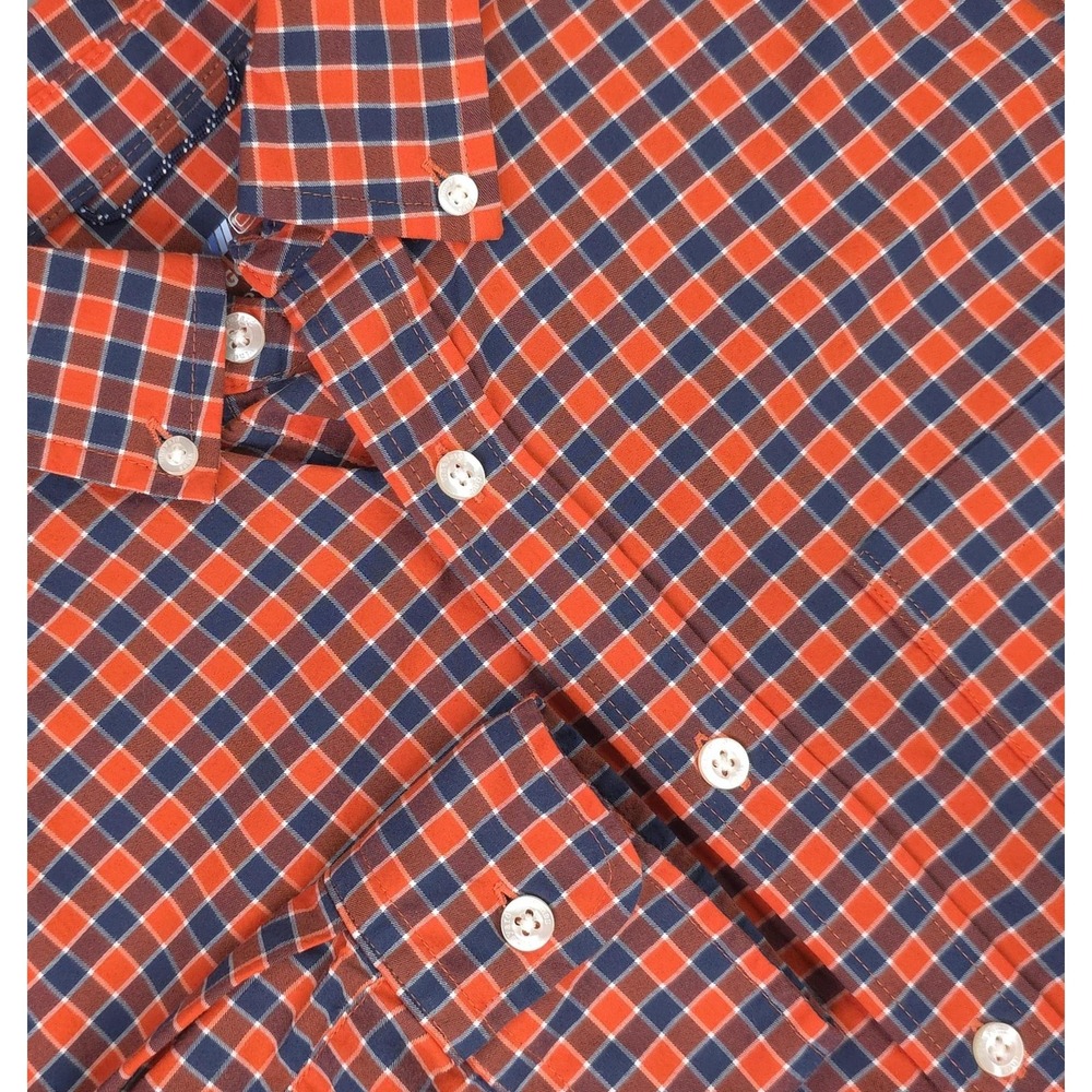 Vineyard Vines Shirt Men Small Orange Check Long Sleeve Brrr Cooling Stretch OTG